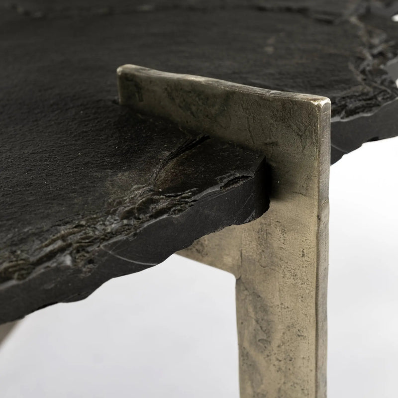 40" Black and Gold Stone and Iron Free Form Distressed Coffee Table Homeroots Living Room