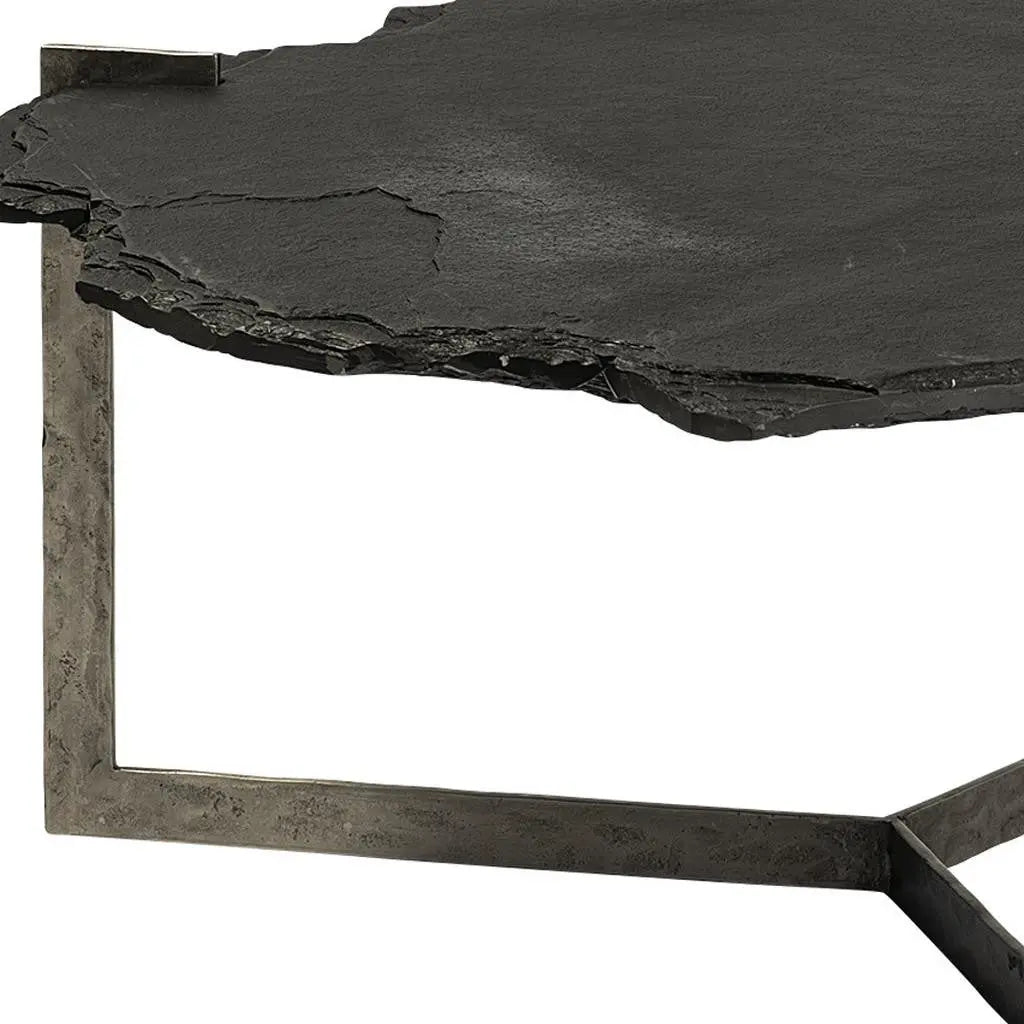 40" Black and Gold Stone and Iron Free Form Distressed Coffee Table Homeroots Living Room