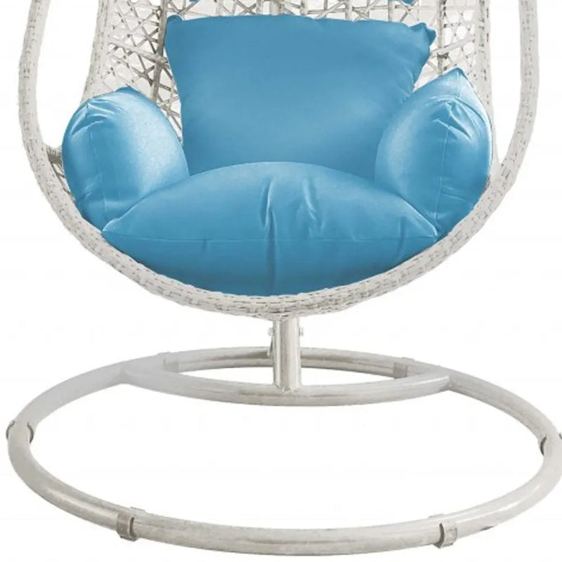 40" Blue and Steel stand finished Metal Outdoor Swing Chair with Blue Cushion - GreatEagleInc