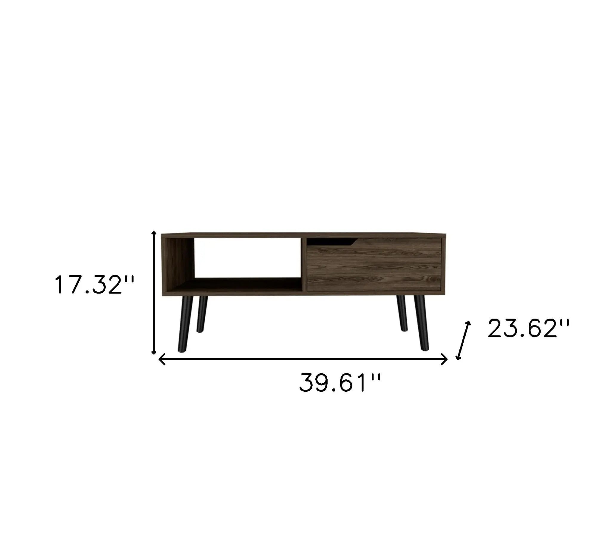 40" Brown And Black Coffee Table With Drawer And Shelf Homeroots Living Room