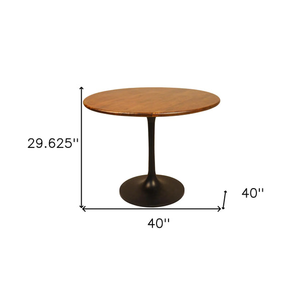 40" Brown And Black Rounded Solid Wood And Iron Pedestal Base Dining Table Homeroots Kitchen & Dining