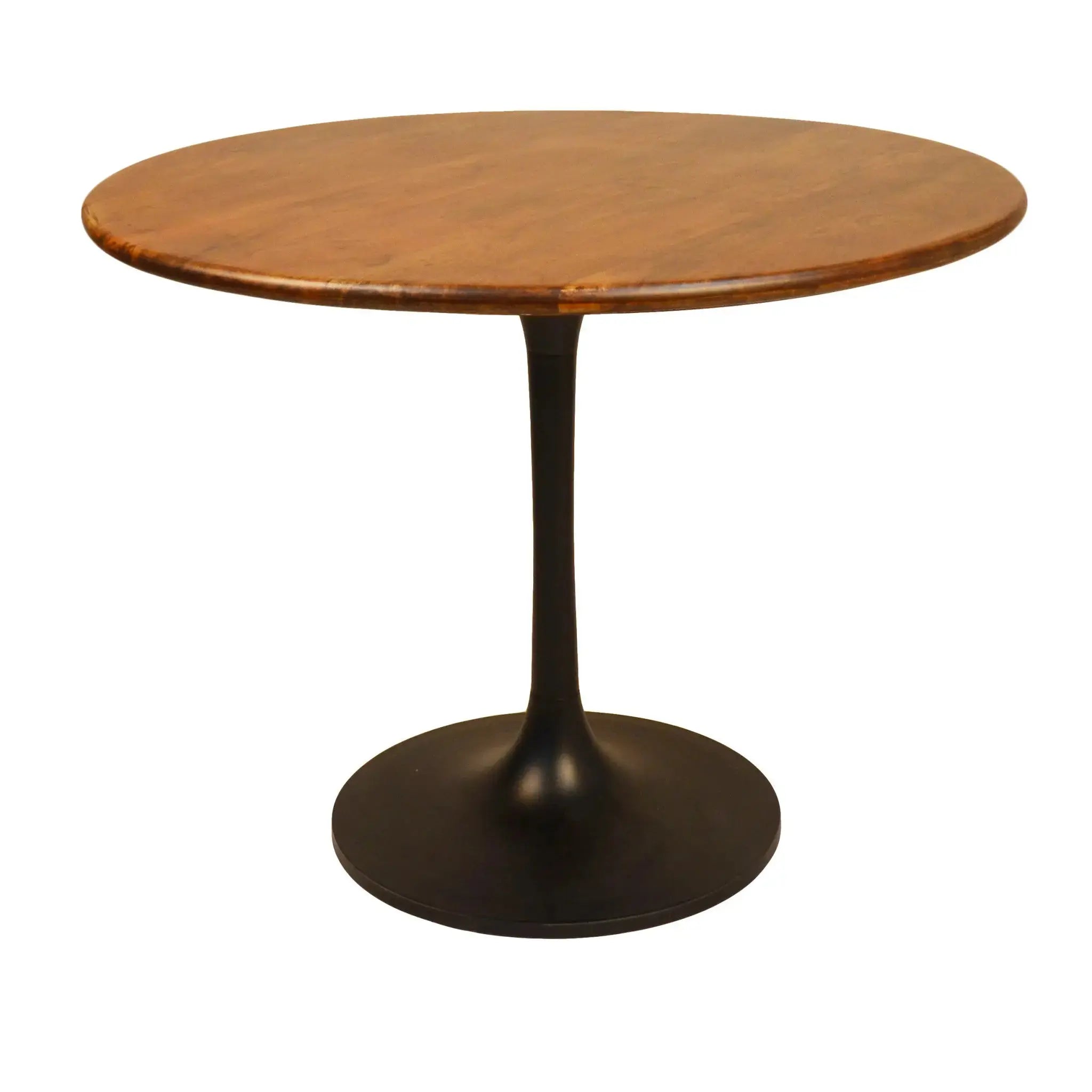 40" Brown And Black Rounded Solid Wood And Iron Pedestal Base Dining Table Homeroots Kitchen & Dining