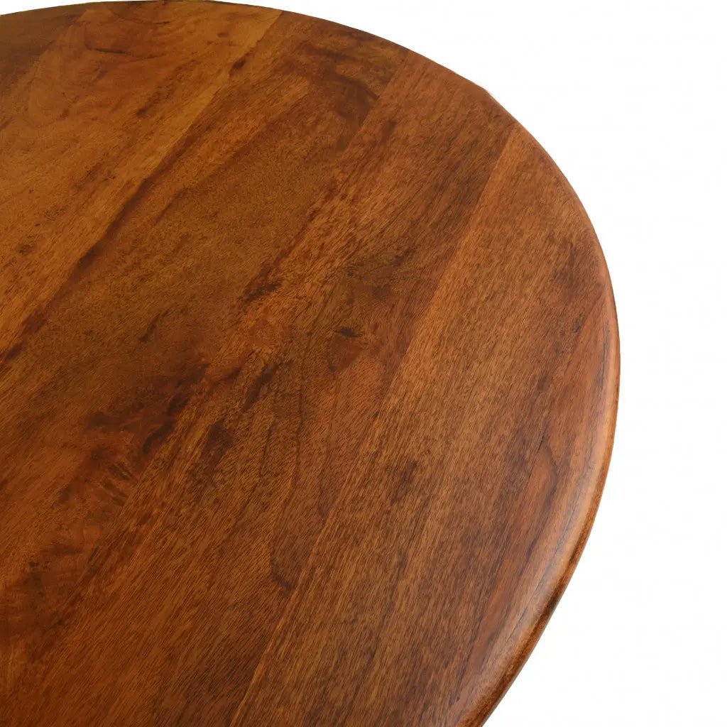 40" Brown And Black Rounded Solid Wood And Iron Pedestal Base Dining Table Homeroots Kitchen & Dining