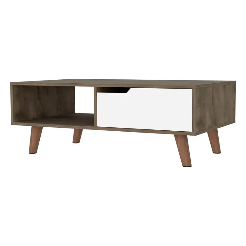40" Brown And Brown and White Wood Coffee Table With Drawer And Shelf Homeroots Living Room