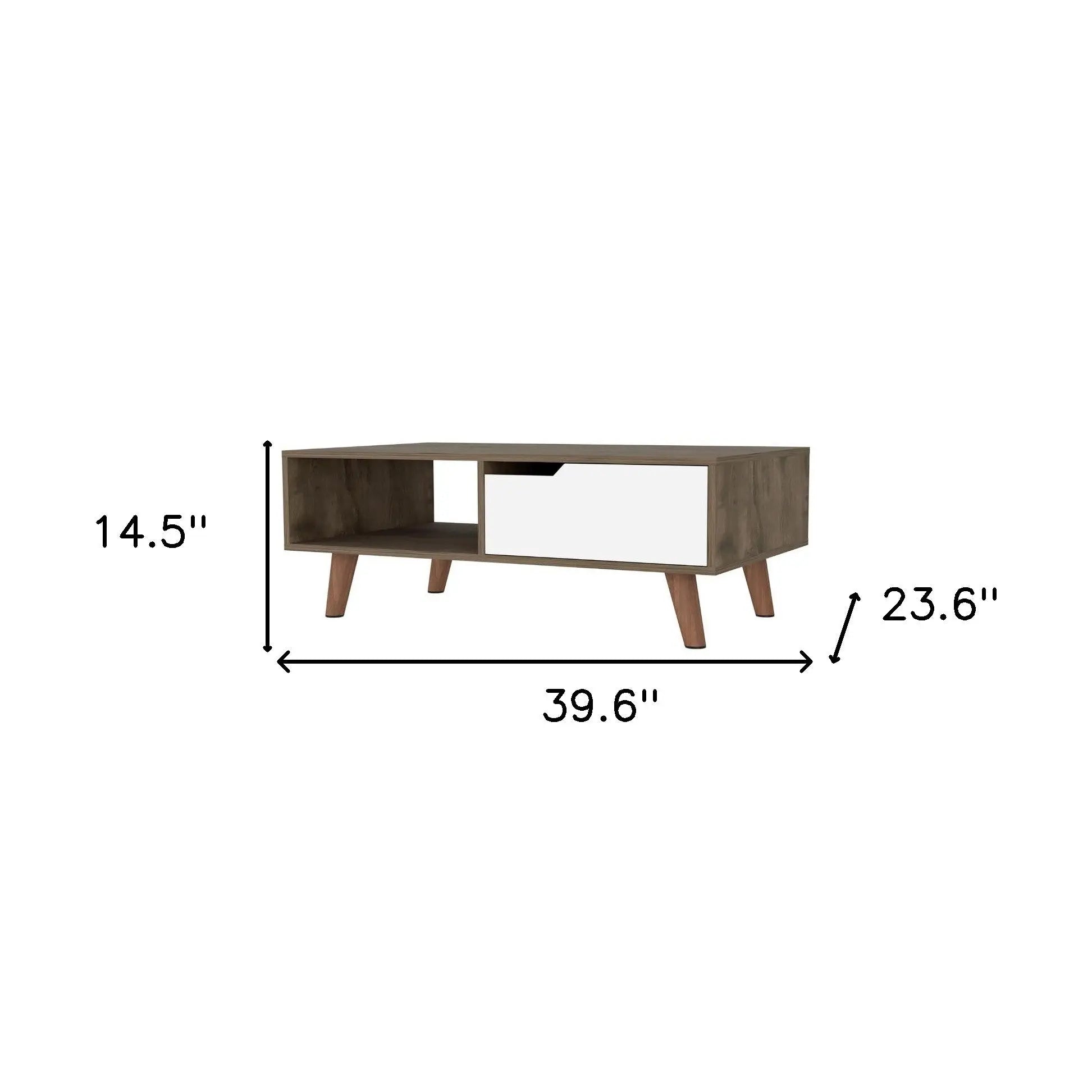 40" Brown And Brown and White Wood Coffee Table With Drawer And Shelf Homeroots Living Room