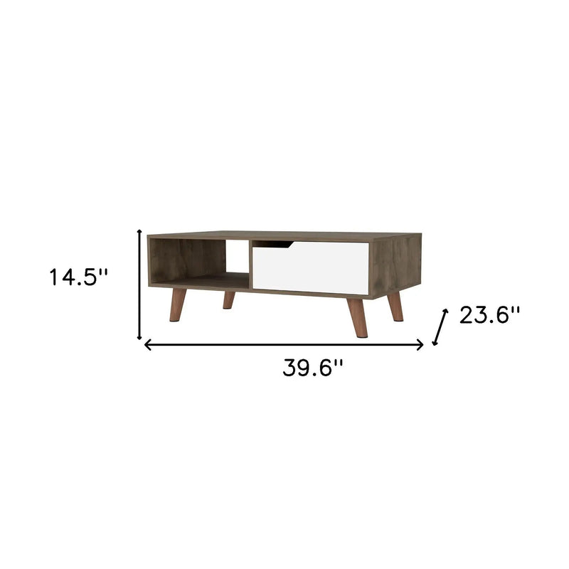40" Brown And Brown and White Wood Coffee Table With Drawer And Shelf Homeroots Living Room