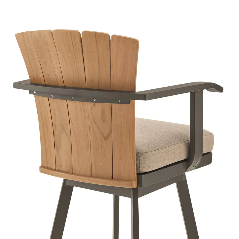 40" Brown Metal Swivel Outdoor Counter Height Bar chair with Footrest - GreatEagleInc