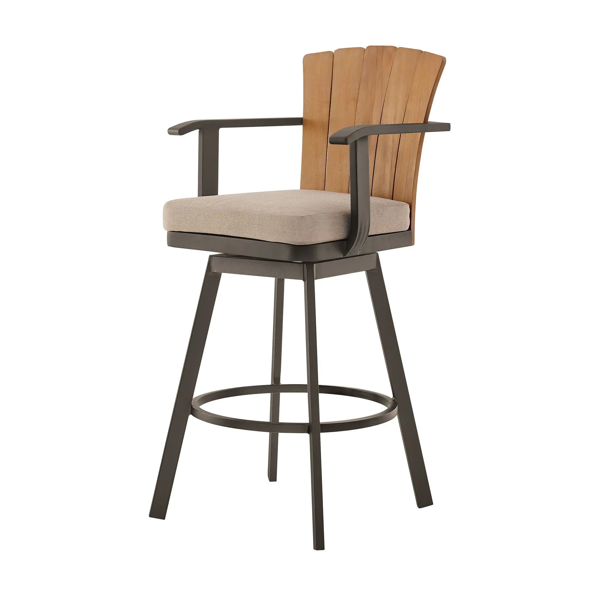 40" Brown Metal Swivel Outdoor Counter Height Bar chair with Footrest - GreatEagleInc