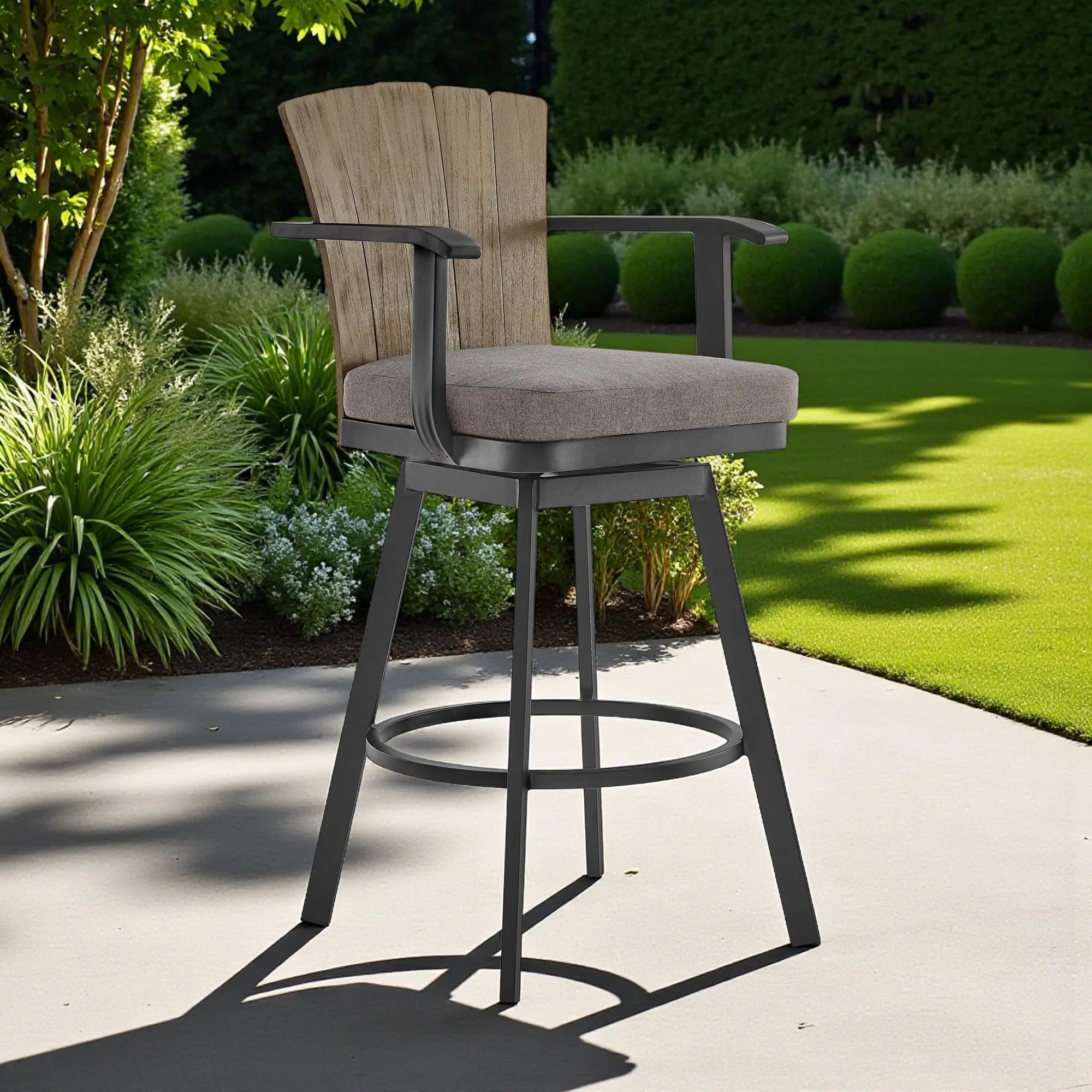 40" Charcoal Metal Swivel Outdoor Counter Height Bar chair with Footrest - GreatEagleInc