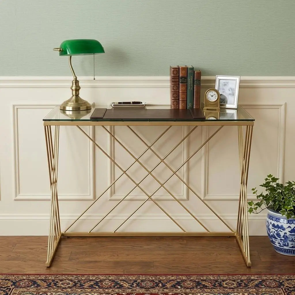 40" Clear and Gold Glass and Iron Sled Homeroots Office
