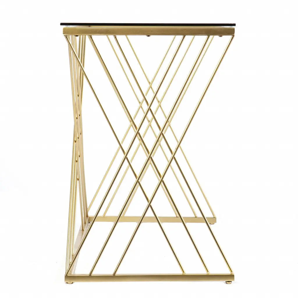 40" Clear and Gold Glass and Iron Sled Homeroots Office