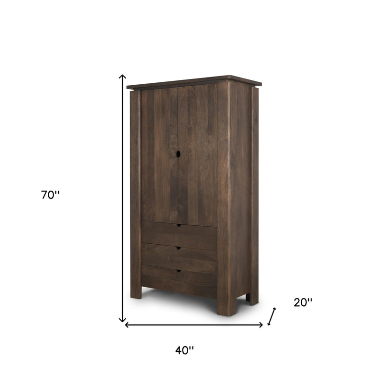 40" Dark Brown Solid Wood Curio Cabinet With Two Doors And Three Drawers Homeroots Kitchen & Dining