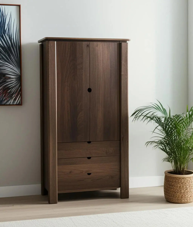40" Dark Brown Solid Wood Curio Cabinet With Two Doors And Three Drawers Homeroots Kitchen & Dining