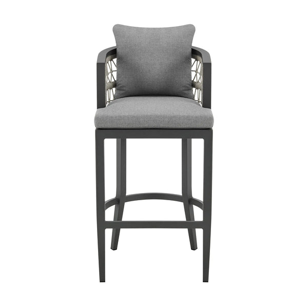40" Gray Metal Outdoor Bar Height chair with Footrest - GreatEagleInc