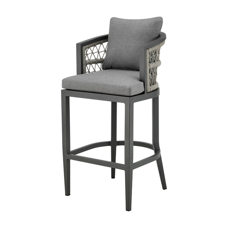40" Gray Metal Outdoor Bar Height chair with Footrest - GreatEagleInc