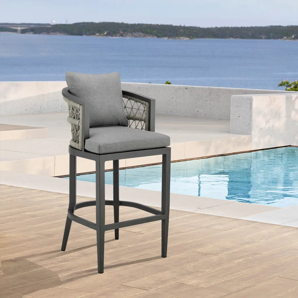 40" Gray Metal Outdoor Bar Height chair with Footrest - GreatEagleInc