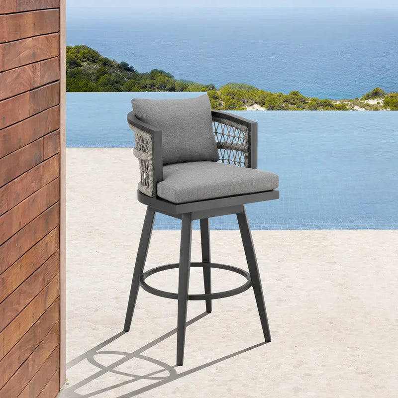 40" Gray Metal Swivel Outdoor Bar Height chair with Footrest Homeroots Outdoor