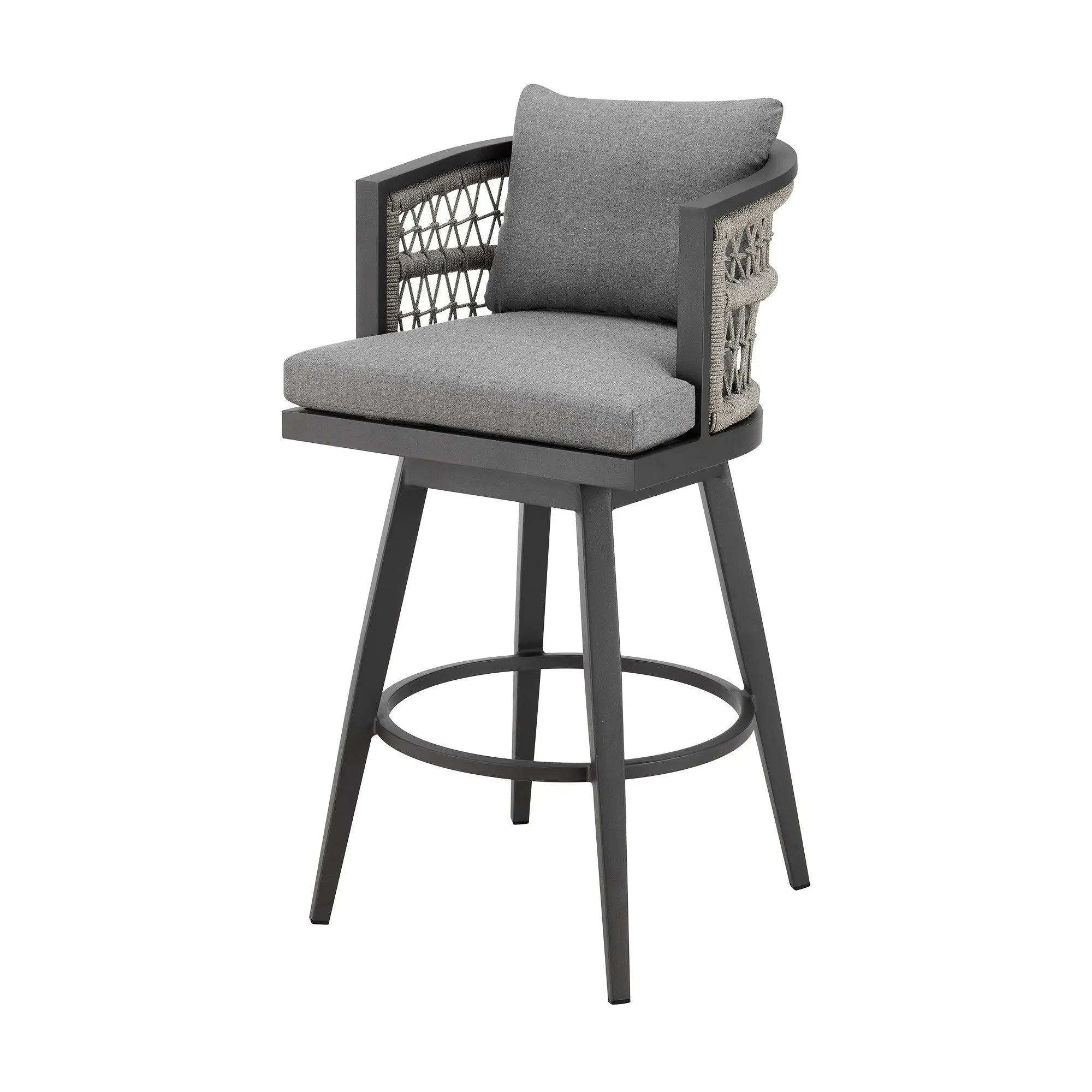 40" Gray Metal Swivel Outdoor Bar Height chair with Footrest Homeroots Outdoor