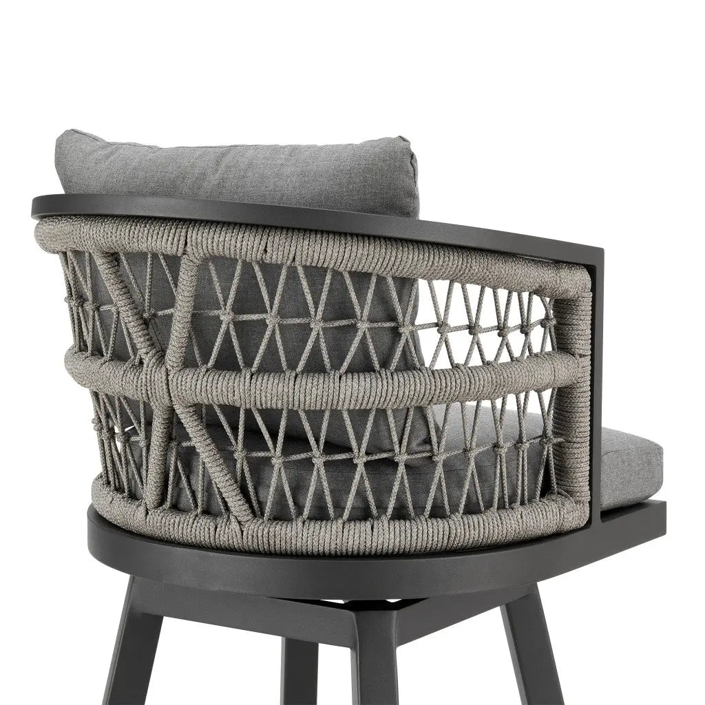 40" Gray Metal Swivel Outdoor Bar Height chair with Footrest Homeroots Outdoor