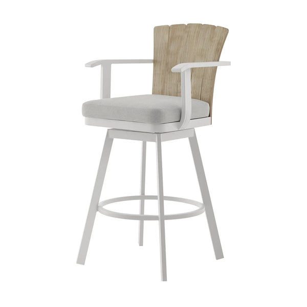 40" Gray Metal Swivel Outdoor Counter Height Bar chair with Footrest - GreatEagleInc