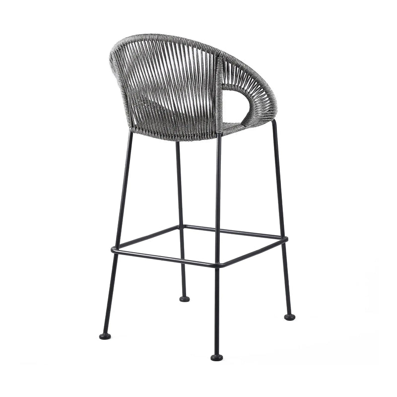 40" Light Gray Metal Low back Outdoor Counter Height Bar chair with Footrest - GreatEagleInc