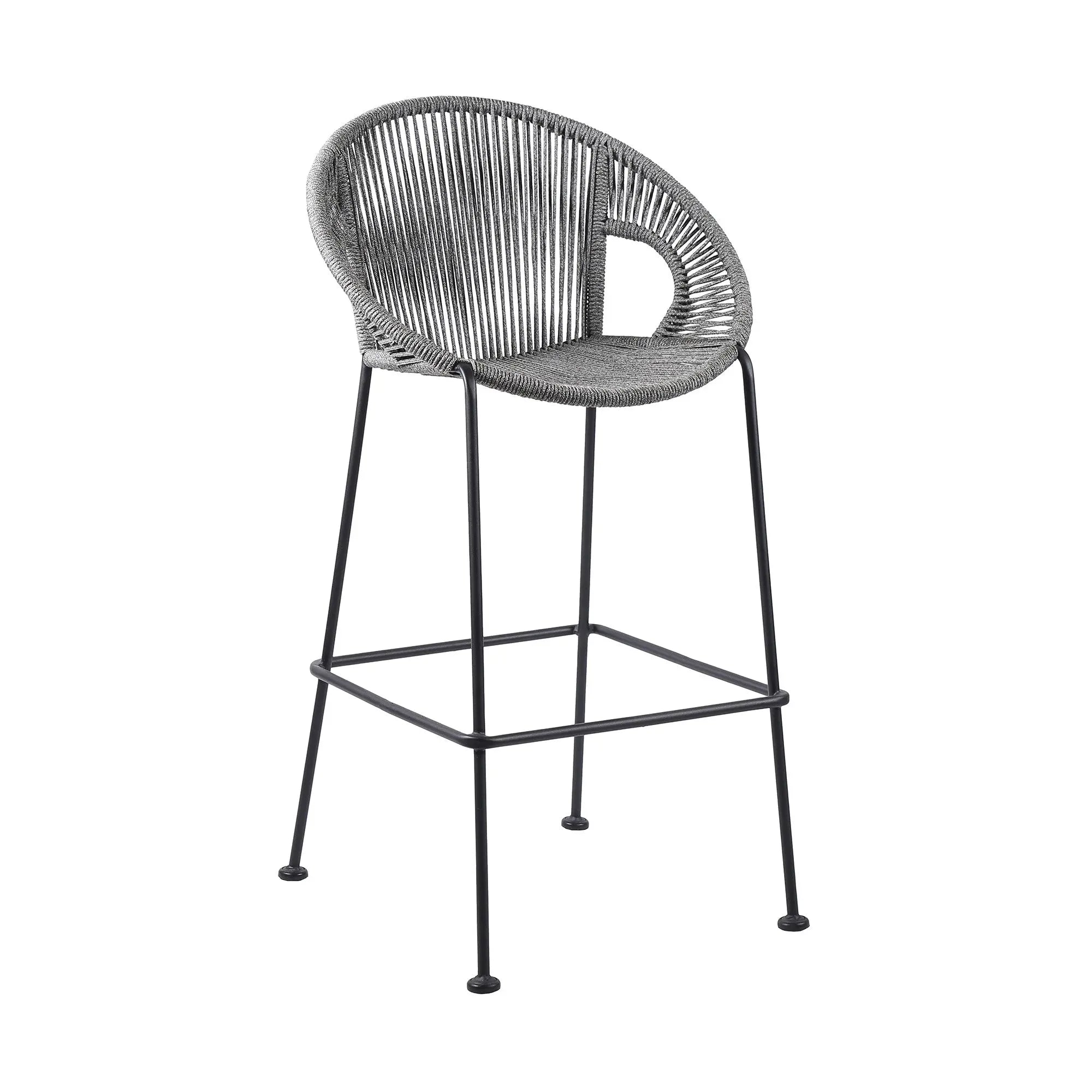 40" Light Gray Metal Low back Outdoor Counter Height Bar chair with Footrest - GreatEagleInc