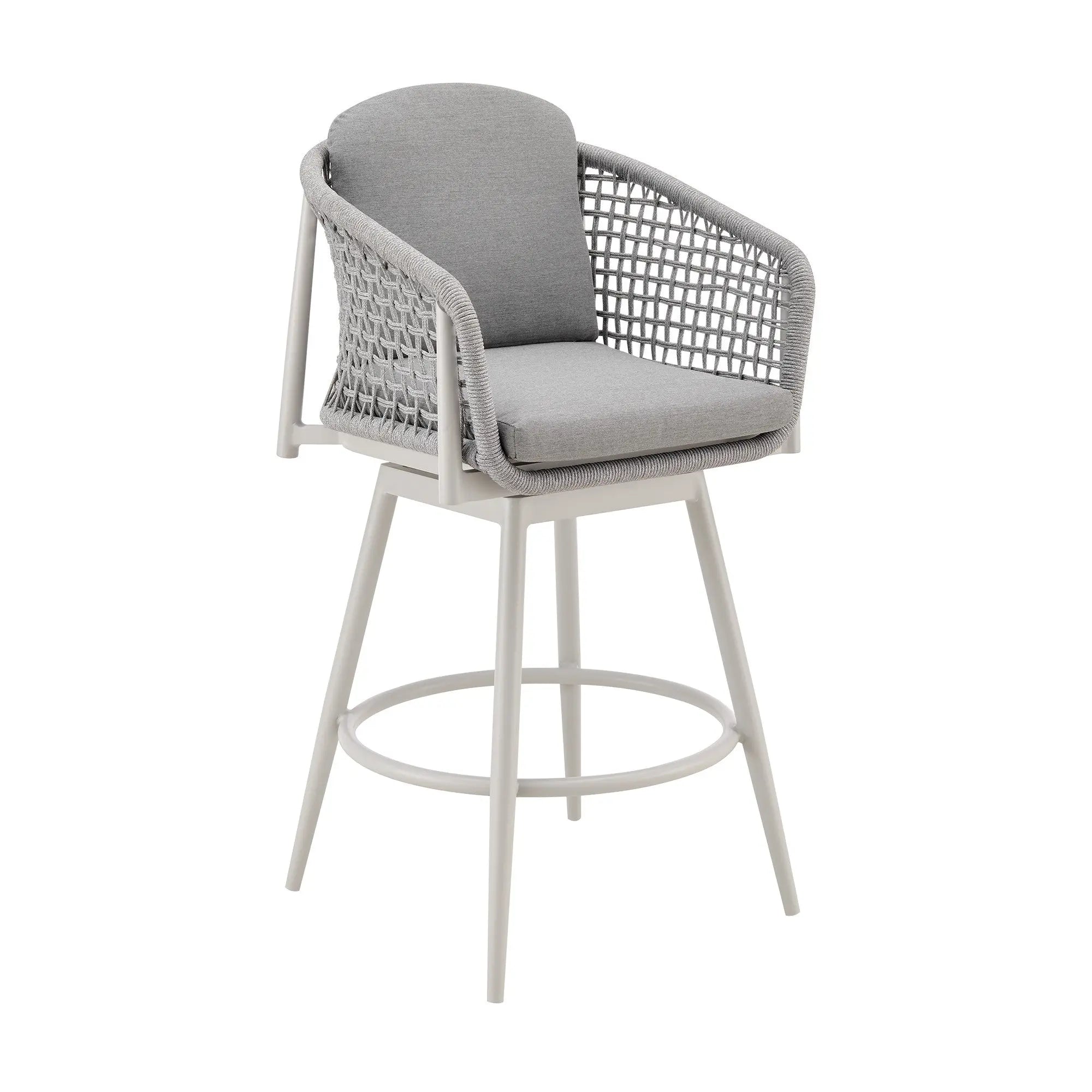 40" Light Gray Metal Swivel Outdoor Counter Height Bar chair with Footrest - GreatEagleInc