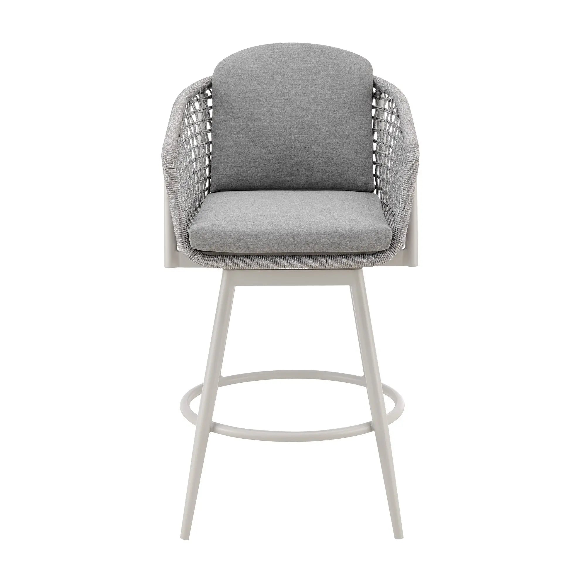 40" Light Gray Metal Swivel Outdoor Counter Height Bar chair with Footrest - GreatEagleInc