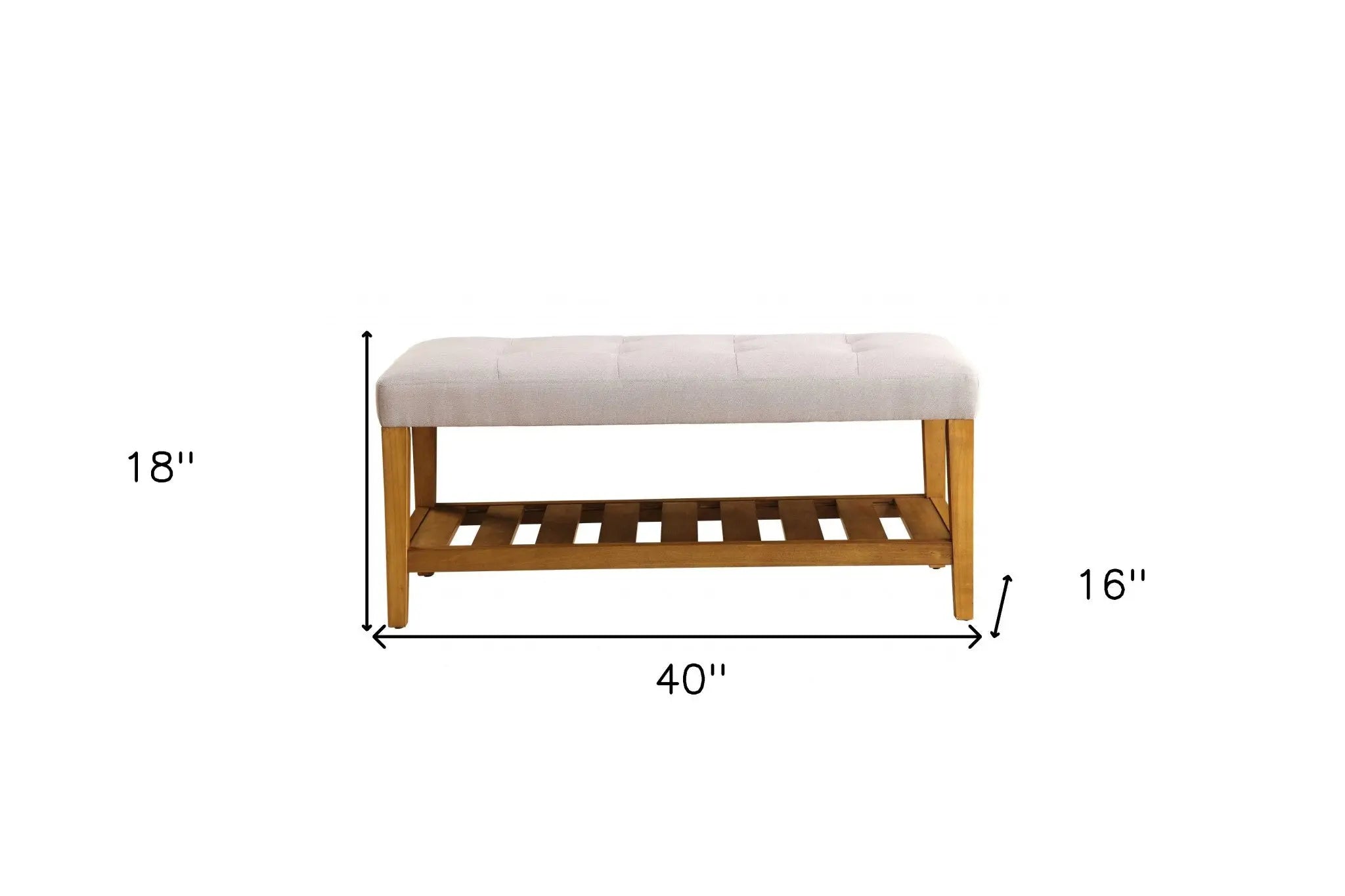40" Light Gray and Brown Upholstered Polyester Bench with Shelves Homeroots Living Room