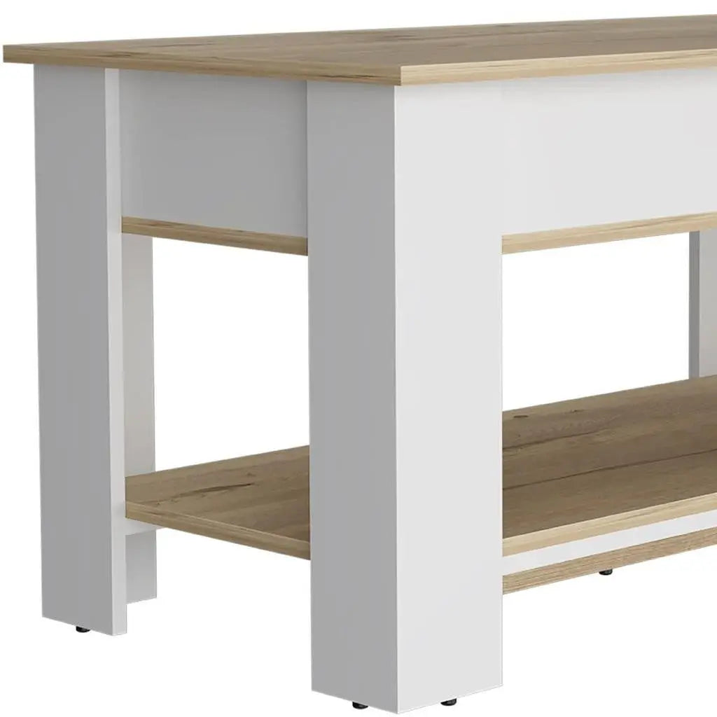 40" Oak and White Storage Bench with Flip Top Homeroots Living Room
