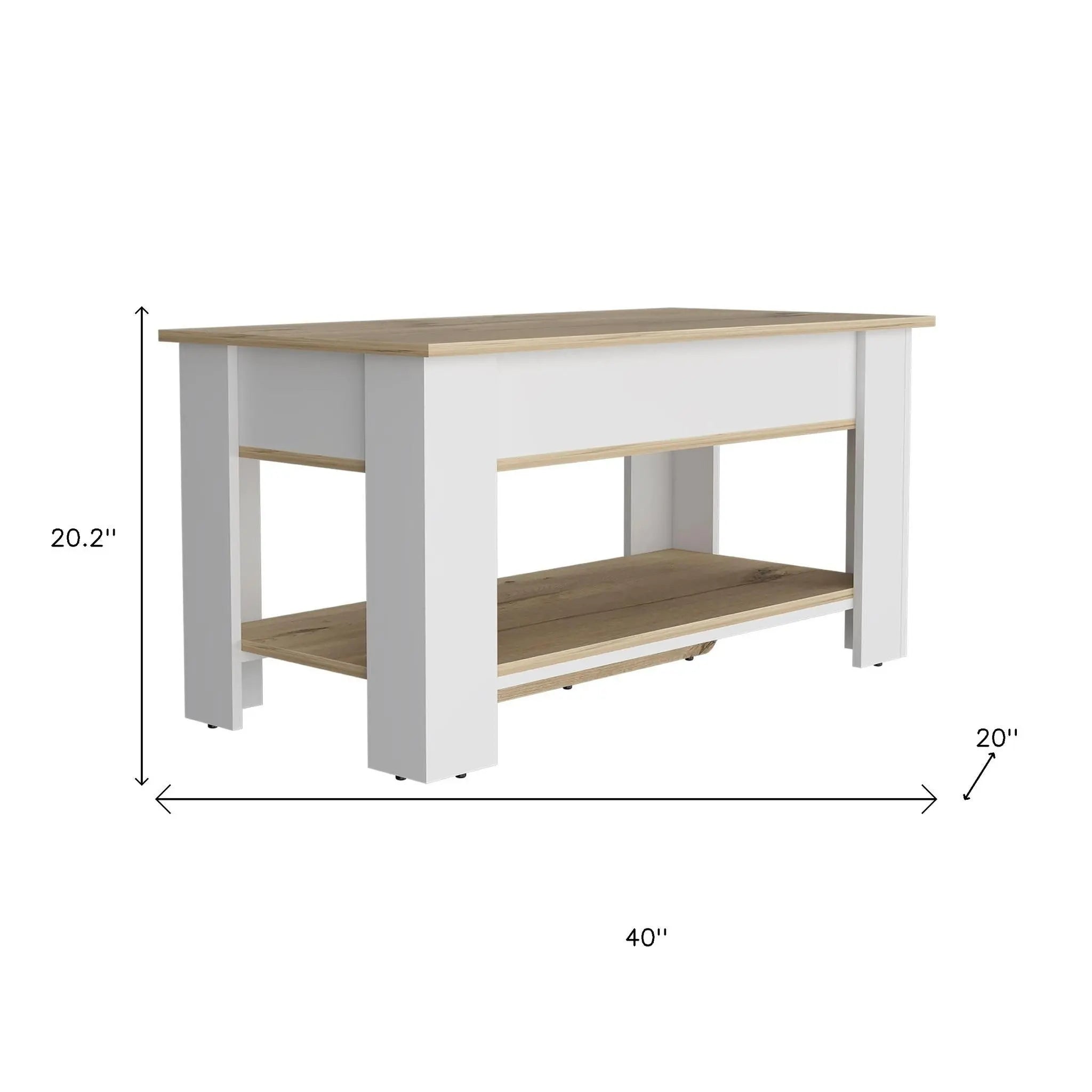 40" Oak and White Storage Bench with Flip Top Homeroots Living Room