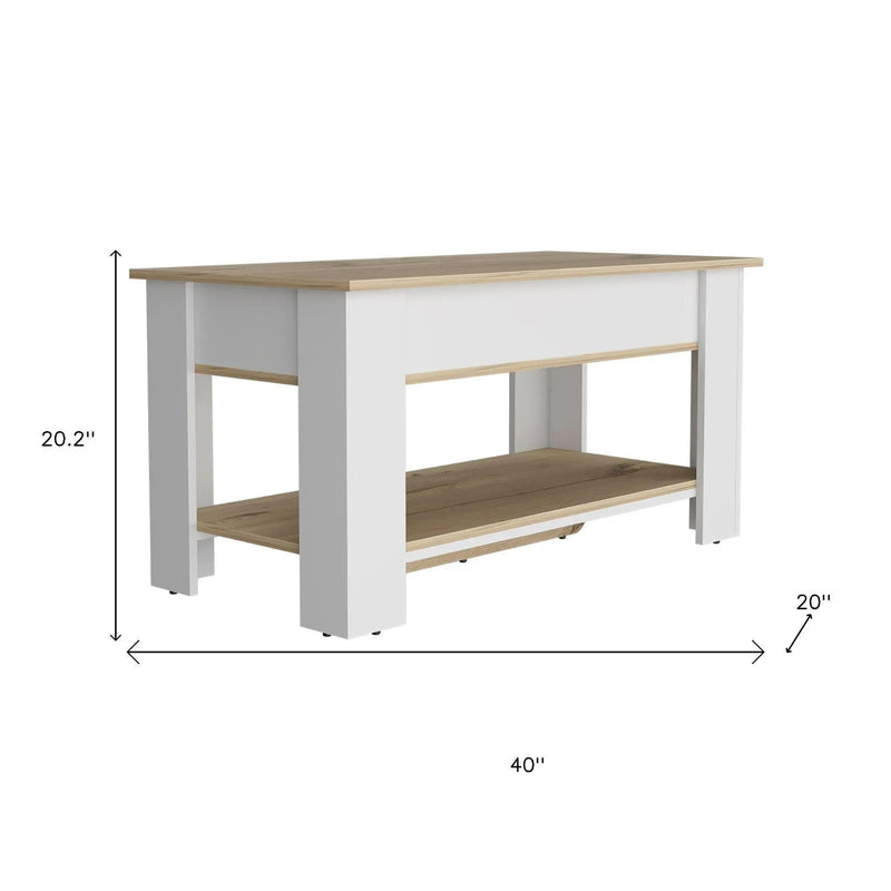 40" Oak and White Storage Bench with Flip Top Homeroots Living Room