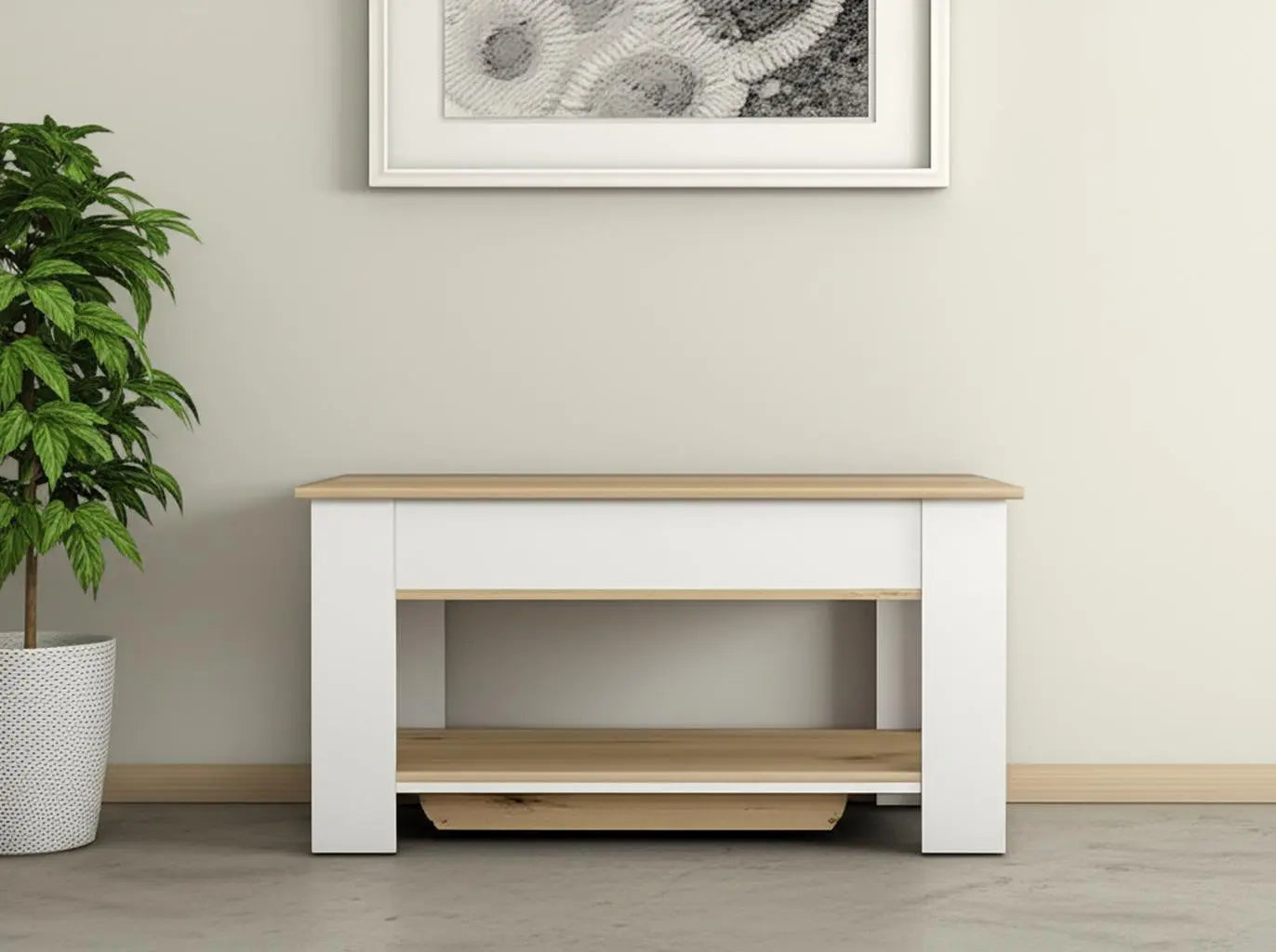 40" Oak and White Storage Bench with Flip Top Homeroots Living Room