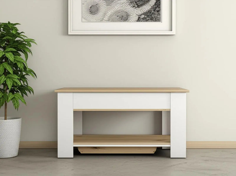 40" Oak and White Storage Bench with Flip Top Homeroots Living Room