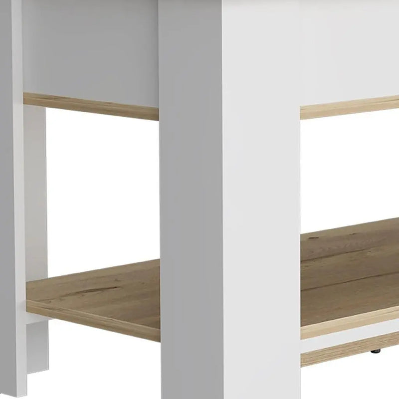 40" Oak and White Storage Bench with Flip Top Homeroots Living Room