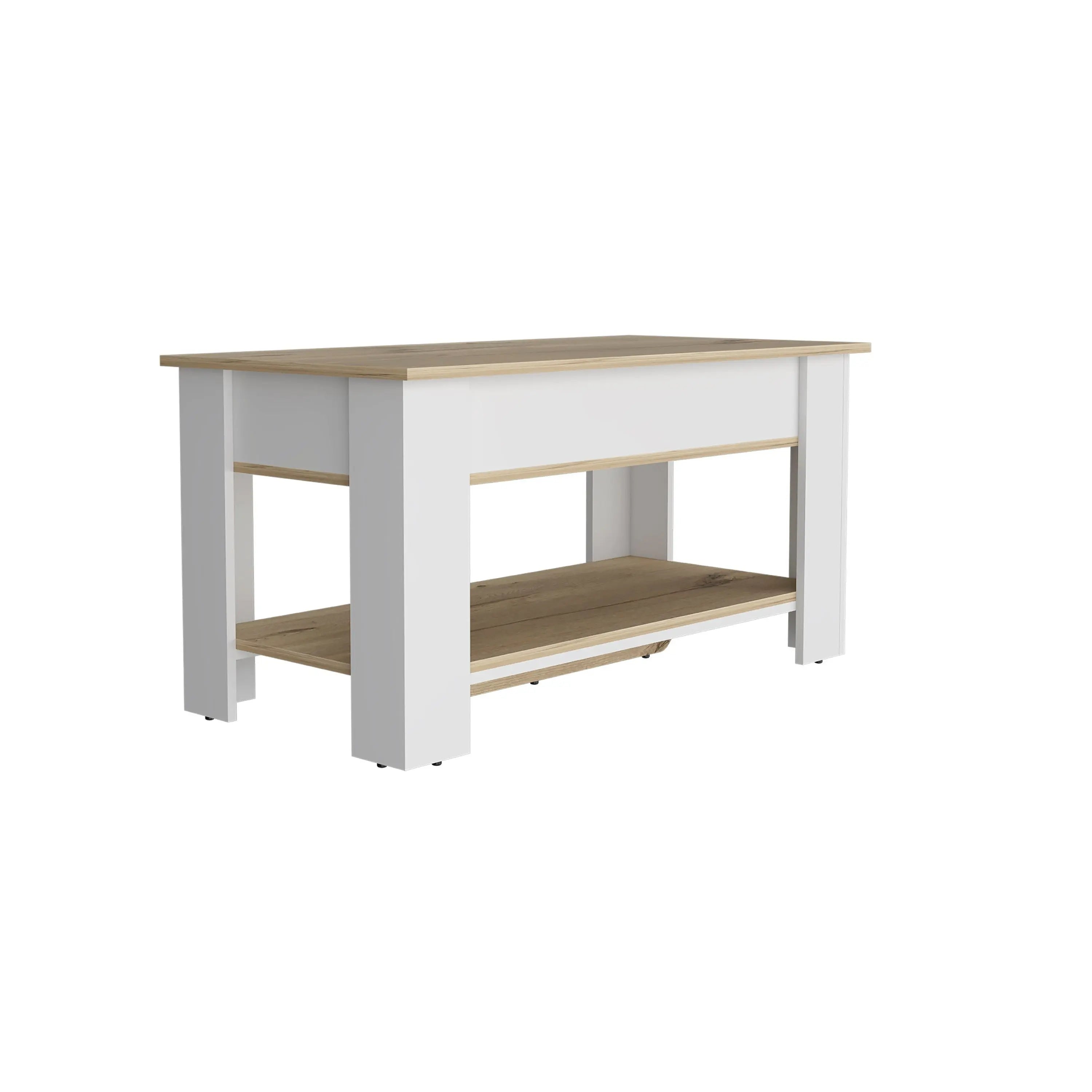 40" Oak and White Storage Bench with Flip Top Homeroots Living Room