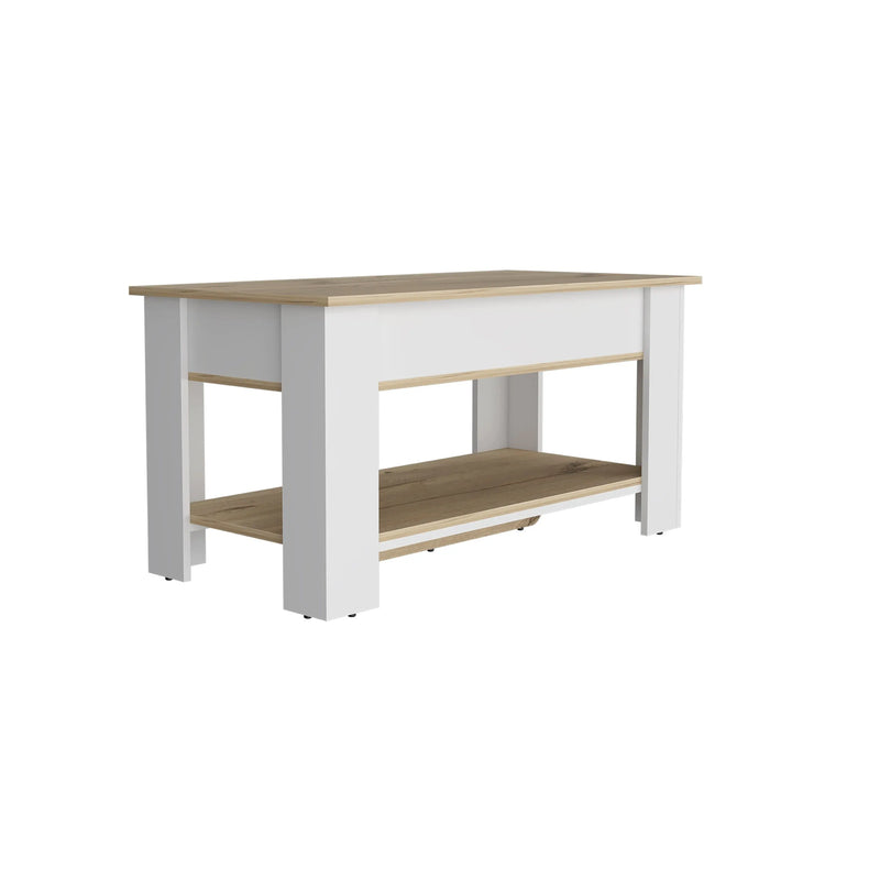 40" Oak and White Storage Bench with Flip Top Homeroots Living Room