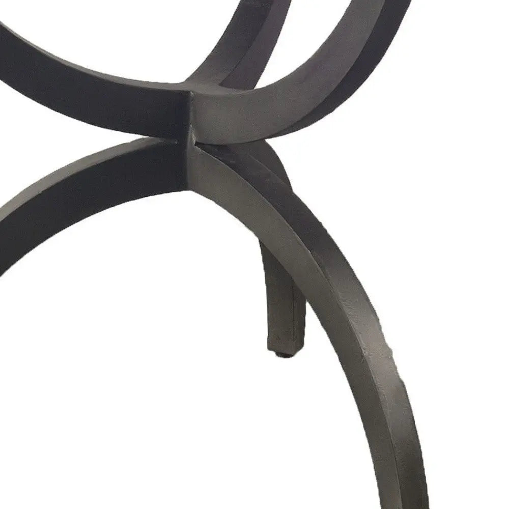 40" Off White And Black Rounded Marble And Metal Three Leg Base Dining Table - GreatEagleInc