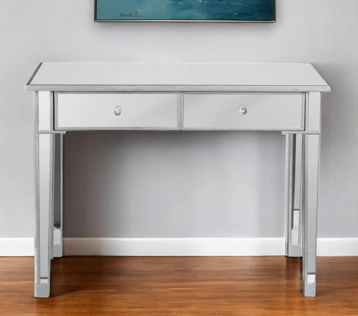 40" Silver Mirrored Glass Console Table And Drawers Homeroots Living Room