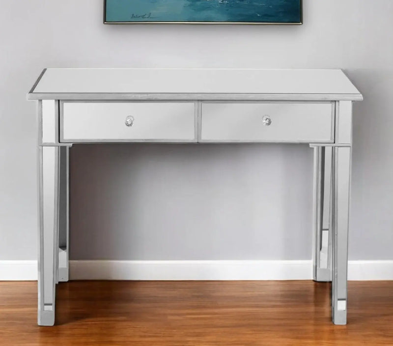 40" Silver Mirrored Glass Console Table And Drawers Homeroots Living Room