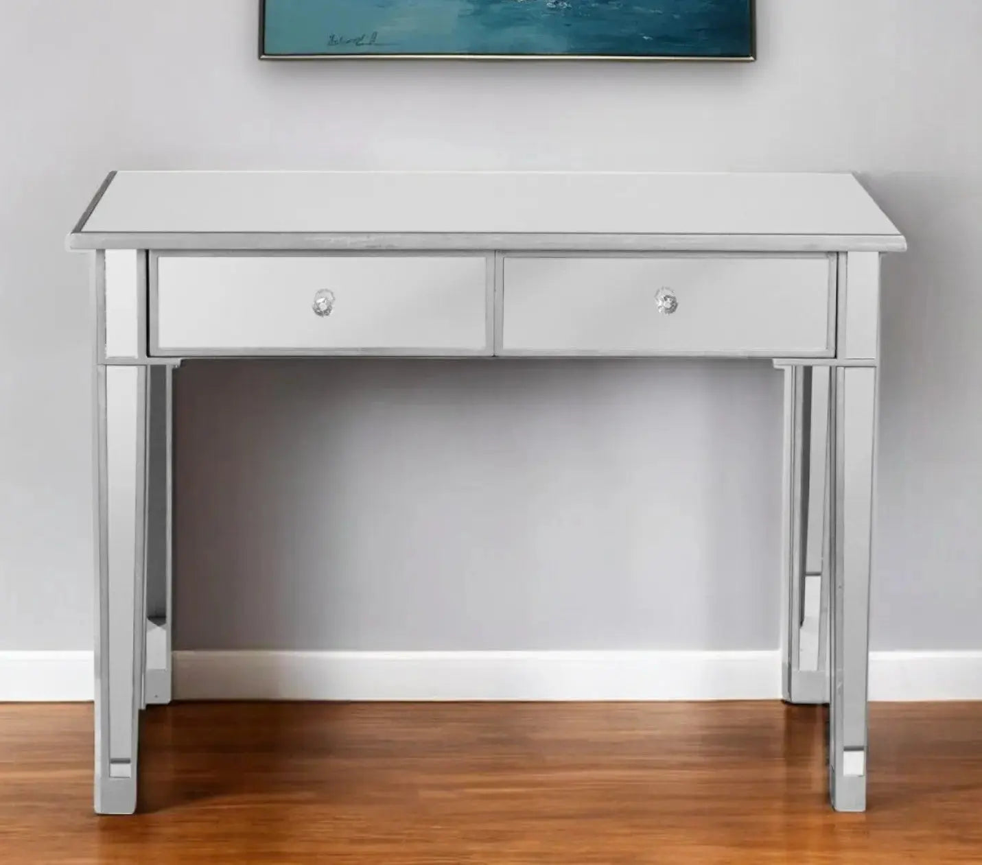 40" Silver Mirrored Glass Console Table And Drawers Homeroots Living Room