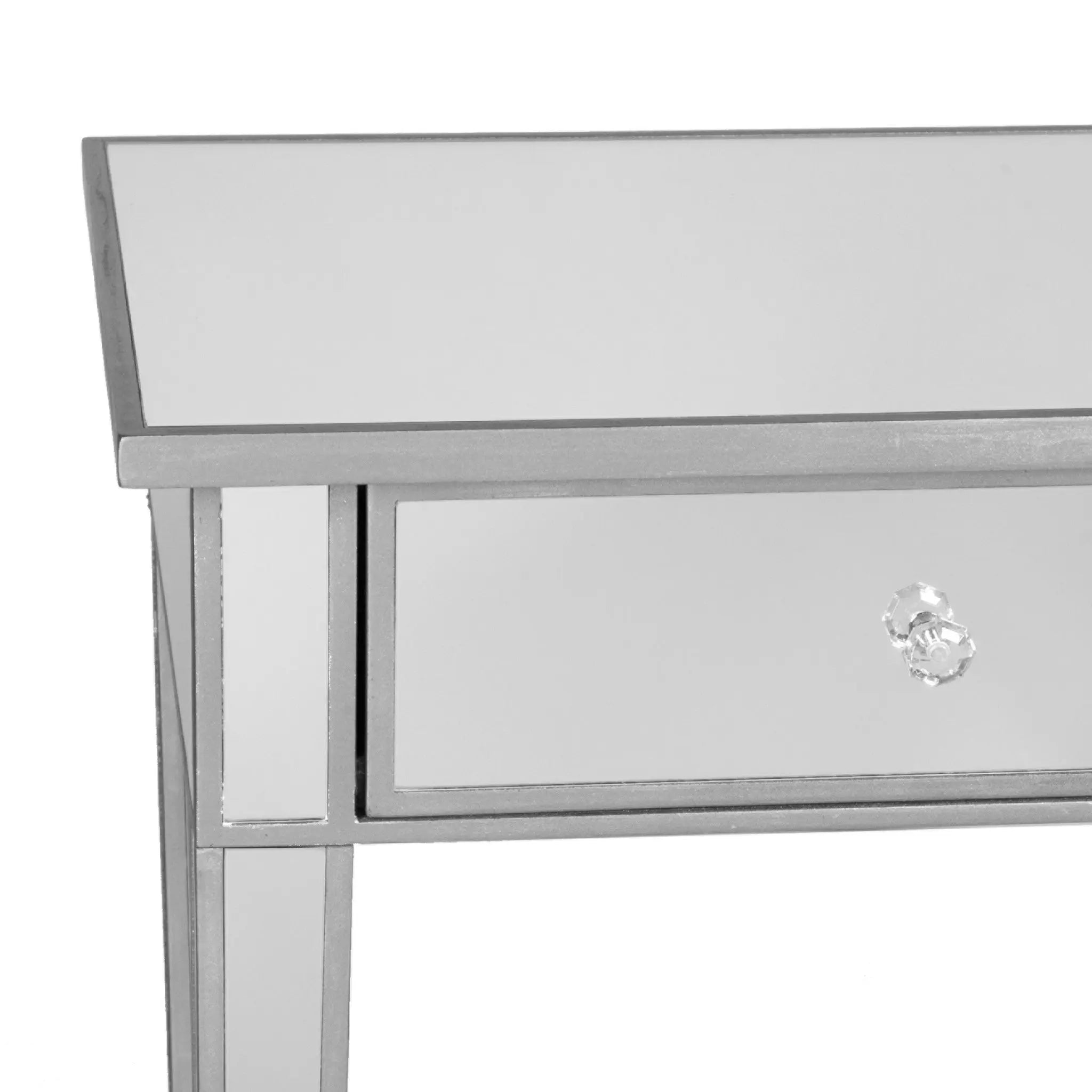 40" Silver Mirrored Glass Console Table And Drawers Homeroots Living Room