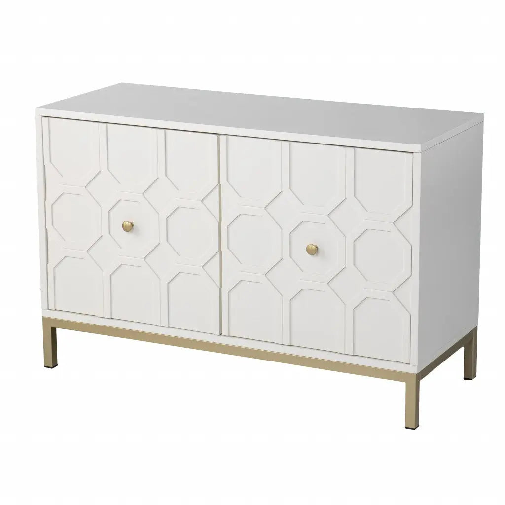 40" White Carved Geometric Sideboard with Two Doors Homeroots Kitchen & Dining