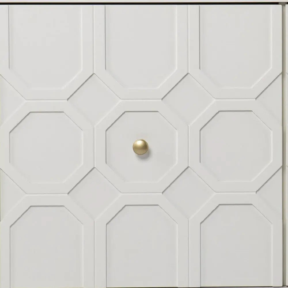40" White Carved Geometric Sideboard with Two Doors Homeroots Kitchen & Dining