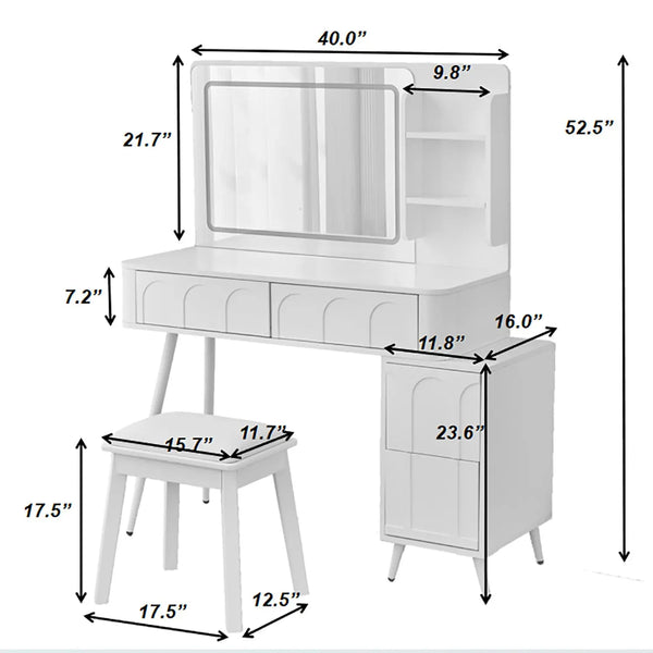 40" White Wood Mirrored Four Drawer Vanity Table And Lights Homeroots Living Room