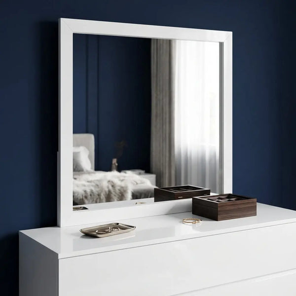 40" White Wood Square Dresser Mount Framed Mirror Homeroots Bed & Bath