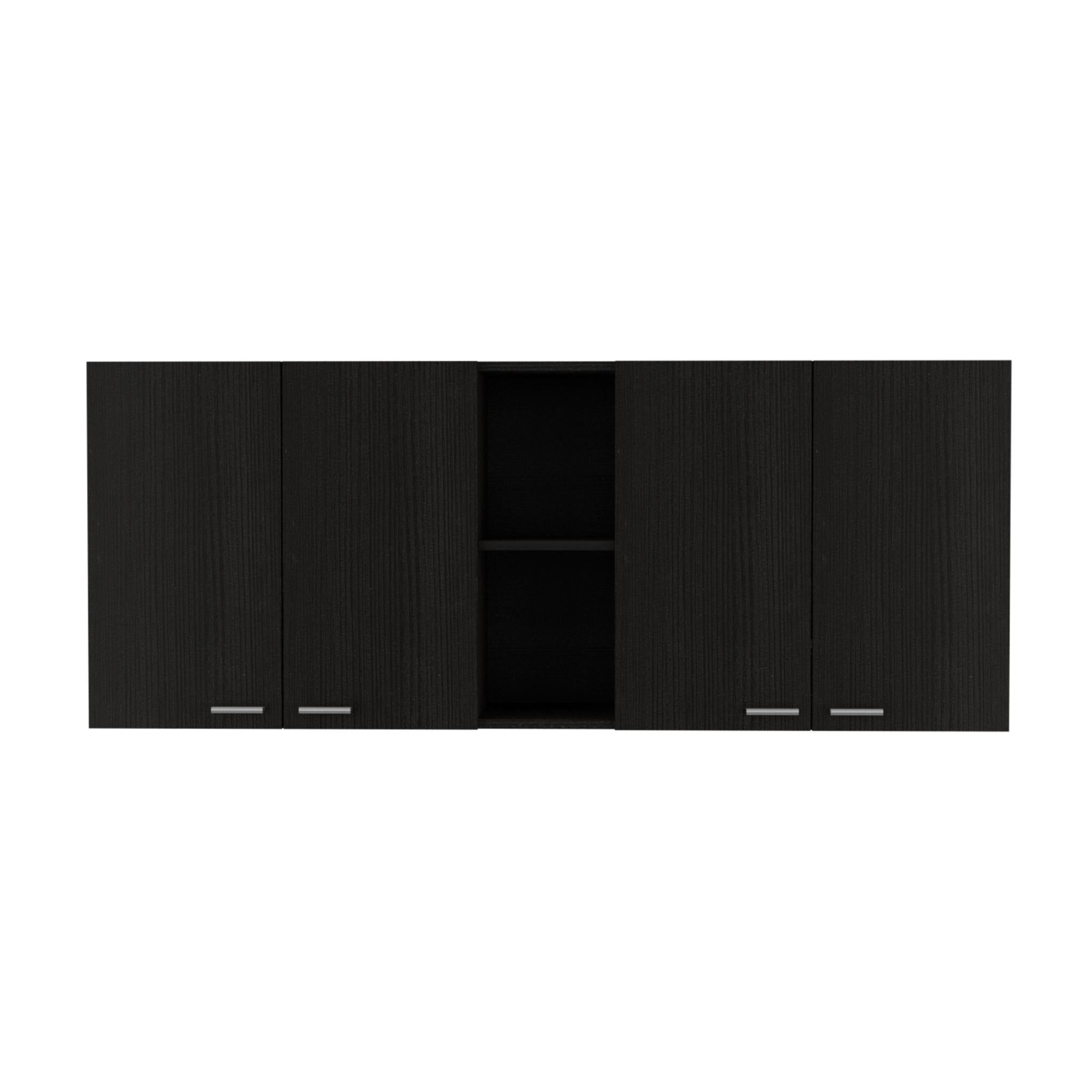 59" Black Wood Wall mounted Accent Cabinet With Five Shelves - Kitchen & Dining