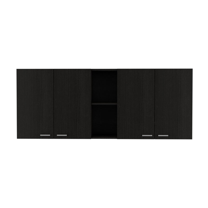59" Black Wood Wall mounted Accent Cabinet With Five Shelves - Kitchen & Dining
