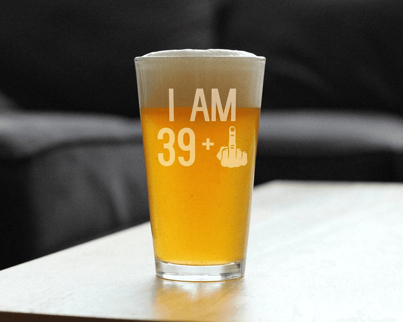40th Birthday Gifts - 39 Middle Finger Pint Glass for Beer Bevvee