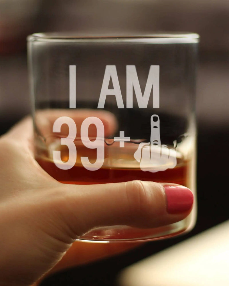40th Birthday Gifts - 39 Middle Finger Whiskey Rocks Glass Bevvee